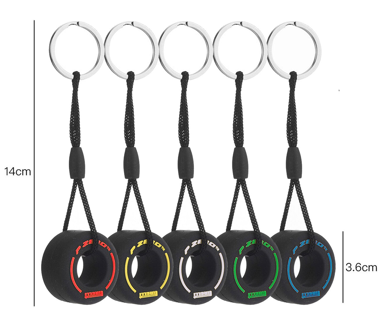 Formel 1 Schlüsselanhänger 5er Set | Gelb | Weiß | Rot | Grün | Blau | Pirelli | F1