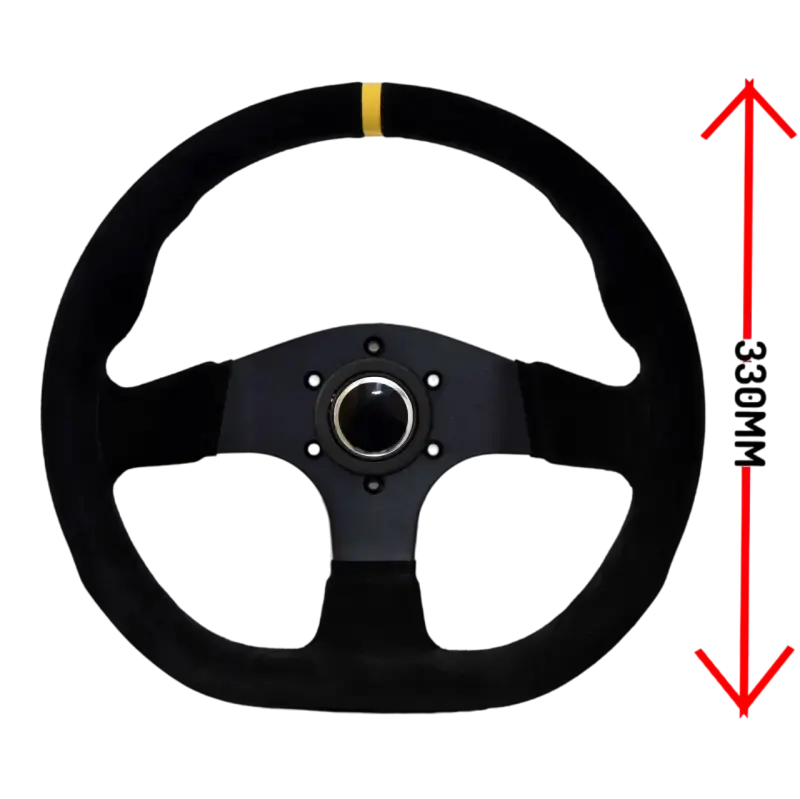 LTEC 3-Spoke Suede Steering Wheel – 330mm Flat Bottom | Flat Dish
